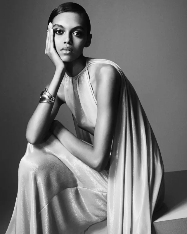 EVENING DRESS WITH KEYHOLE NECKLINE AND ASYMMETRIC CAPE BLUSH online